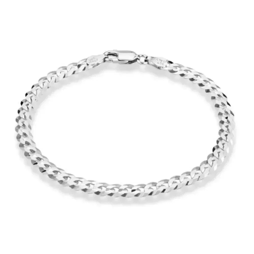 Ladies Made In Italy Solid 925 Sterling Silver Diamond Cut Chain Bracelet Nwt